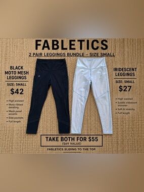 Fabletics 2 Pair Leggings Bundle Size Small Moto Mesh + Iridescent